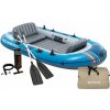 Intex 66324 Nafukovací čln pre 4 osoby s pumpou, pádlami a taškou, Excursion 4, modrý