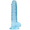 RealRock Crystal Clear 7″ modré dildo s prísavkou a semenníkmi 19 x 3,5 cm