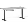 Ergonomický výškovo nastaviteľný stôl, 160x120 cm, 1 motor, L/P, čierna podnož, sivá