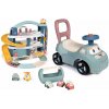 Set odrážadlo a chodítko s poschodovou garážou Auto Ride On Little Smoby a kufrík s autíčkami