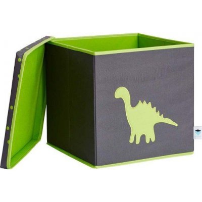 Love It Store It Úložný box na hračky s krytom - šedý, zelený dinosaurus