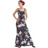 Happy Dance, Sukne na flamenco s vsadkami EF118, čierna s bielymi kvetmi 42
