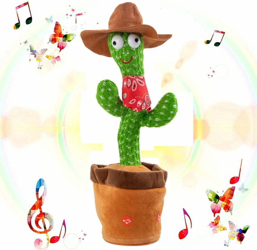 iMex Toys Tancujúci hovoriaci a spievajúci plyšový kaktus Kovboj