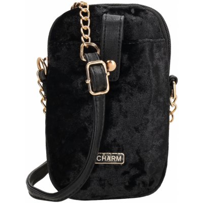 Charm London dámska crossbody zamatová kabelka na mobil čierna