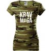 Nápis Krav Maga - Dámske maskáčové tričko - M ( Zelený maskáč )