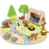 Drevené táborisko so stanom a ohniskom Wildlife Camping Playset Tender Leaf Toys s figúrkami zvieratiek