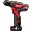 Aku subkompaktné vŕtačka/skrutkovač Milwaukee M12 BDD-202C (MI4933441925)