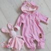 Baby Nellys Dvojvrstvový velúrový overal s kapucňou New Bunny ružový