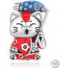 Charm Sterlingové stříbro 925 Japonská kočka Maneki Neko s rybou Koi pro štěstí, přívěsek na náramek cestování