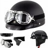 MOTOCYKLOVÁ PRILBA ORZESZEK HEŁM ČIERNA RETRO CHOPPER NEMECKÁ OKULIARE STRIEŠKA