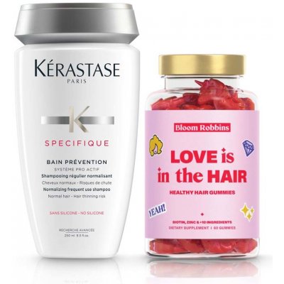 Set Kérastase Bain Prevention šampón proti padaniu vlasov 250 ml + Bloom Robbins LOVE is in the HAIR Healthy hair gummies gumíky pre výživu vlasov 60ks