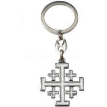 Prívesok na kľúče Jeruzalemský kríž biela kovová KP013NS