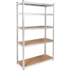 Rebel RB-1252 Kovový regál, 5 políc, 205 x 120 x 45 cm, 750 kg, strieborný