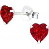 Olivie strieborné náušnice SRDCE so Swarovski kryštálom RED 1044