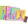 Omaľovanky + aktivity Princezné 4ks + pastelky