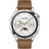 Inteligentné hodinky Huawei Watch GT 4 46 mm - Silver + Brown Strap (55020BGW)