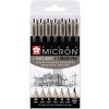 Sada technických pier SAKURA Pigma Micron + brush pen / 7-dielna (technické pero SAKURA)