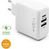 FIXED Sieťová nabíjačka s USB-C a 2xUSB výstupom (45W) biela / podpora PD (FIXC45-C2U-WH)