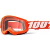 Okuliare 100% Strata 2 Orange (oranžová, číre plexi s čapmi pre strhávačky)