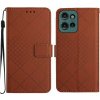 Peňaženkové kožené puzdro Rhombic Grid na Moto G75 - Hnedá