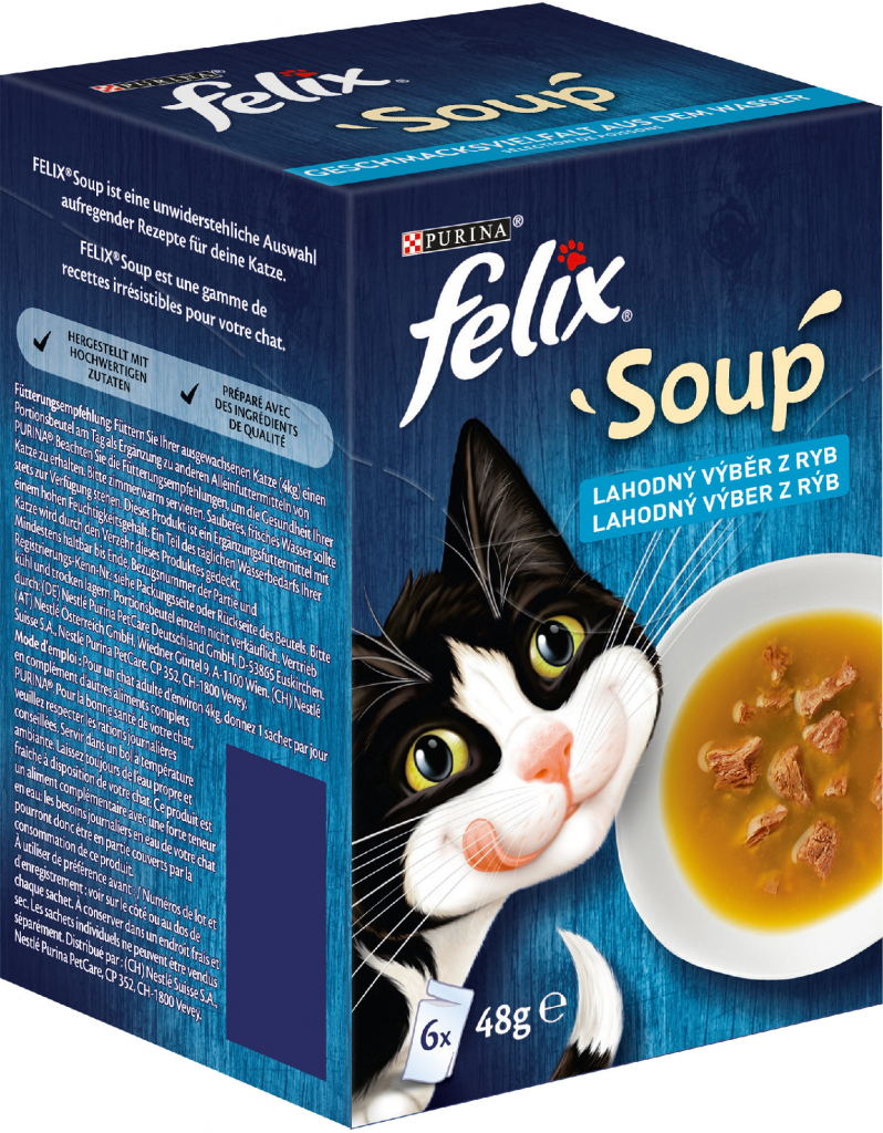 Purina Felix Soup polévky s treskou tuňákem a platýsem 6 x 48 g