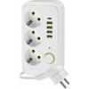 Kobi | Rozbočovacia zásuvka s vypínačom LINEA 3x230V + 5xUSB A/C SCHUKO 5 m biela | KB0450