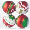 Gule MagicHome Vianoce, 4 ks, červeno - zelené, s ornamentami, na vianočný stromček, 10 cm