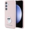 Karl Lagerfeld Silicone (KLHCS24SSMHCNPP) kryt na Samsung Galaxy S24 – Ružový Choupette kovový odznak KF2339604