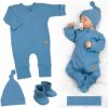 Baby Nellys Rastúci rebrovaný overálek, čiapočka a topánočky, 3D, Nature - jeans Velikost koj. oblečení: 86/92 (18-24m)