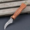 Hubársky nôž 17/6cm (Skladací nôž na huby s kefkou 17 cm – drevená rukoväť, oceľové ostrie, praktická mierka)