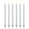 PartyDeco Narodeninové sviečky - strieborné 12 ks