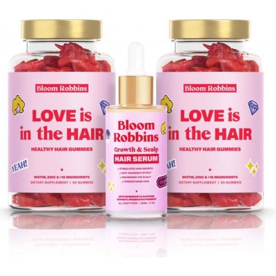 Set Bloom Robbins LOVE is in the HAIR gumíky 2x60ks + Growth & Scalp HAIR SERUM sérum na rast vlasov 50 ml