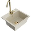 Mexen Milo, 1-komorový granitový drez 435x410x171 mm a zlatá batéria Telma, béžová, 6505-69-670200-50