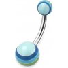Šperky eshop - Piercing do bruška - svetlomodré guľôčky s viacfarebnými pásikmi X18.10