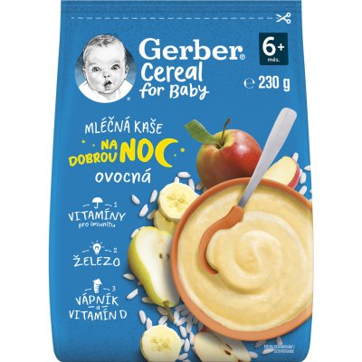 GERBER Kaša mliečna cereal ovocná Dobrú noc 230 g - VÝPREDAJ