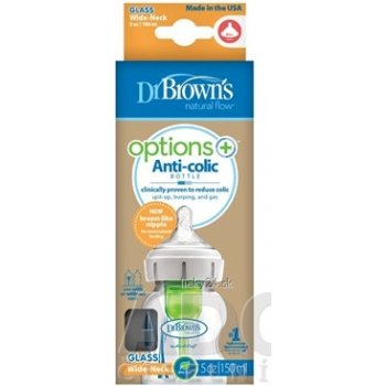 Dr Brown's options Wide neck anti colic plastová biela so silikón cumľom level 1 1 ks 150 ml