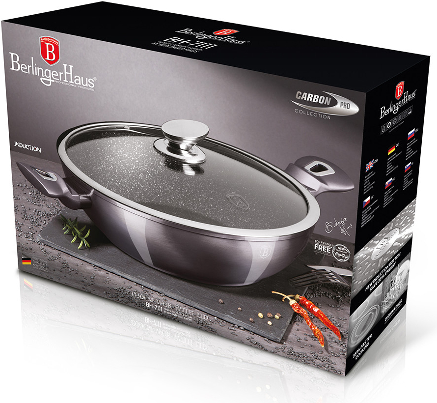 Berlinger Haus WOK panvica s mramorovým povrchom a pokrievkou METALLIC LINE CARBON PRO EDITION BH/7111 30 cm