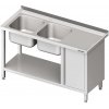 Stůl s dvoukomorovým dřezem z levé strany se skříňkou a policí 1800x600x850 mm | STALGAST, 981066180 inox