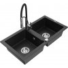 MEXEN/S MEXEN/S - Mario granitový drez 2-bowl vrátane batérie Aster, čierna/strieborná metalík 6504-73-73450-07