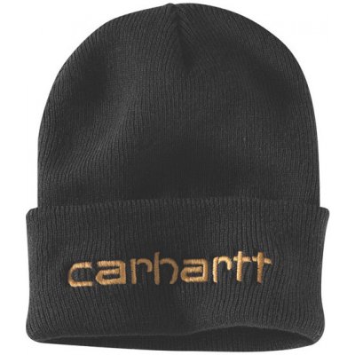 Carhartt Pletená zateplená čiapka s logom a manžetami čierna