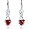 Šperky eshop - Strieborné náušnice 925, červené zirkónové srdiečko, číre krištále Swarovski I38.30
