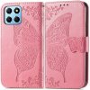 Peňaženkové kožené puzdro Butterfly Flower na Honor X8 5G/X6 - Ružová