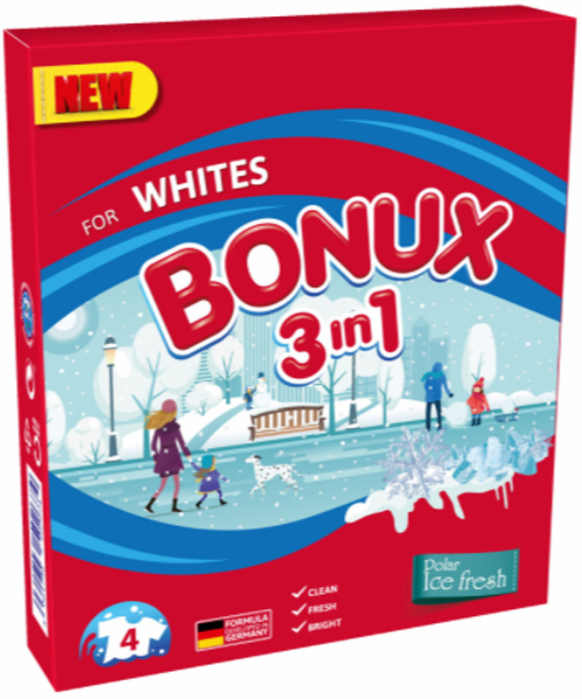 Bonux White Polar Ice Fresh 3v1 prací prášek na bílé prádlo 4 dávky 300 g