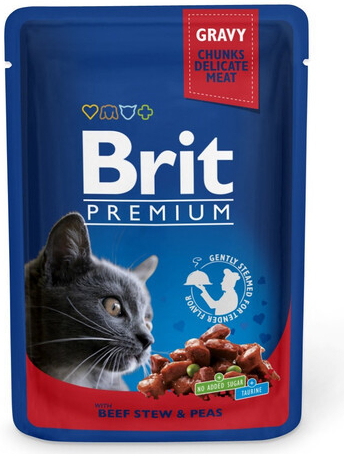 BRIT Premium Cat Adult s hovädzím mäsom a hráškom 24 x 100 g