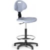 Pracovná stolička PUR bez podpierok rúk, asynchrónna mechanika, klzáky, sivá