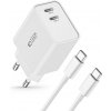 AppleMix Nabíjacia súprava 2v1 TECH-PROTECT pre Apple iPhone / iPad - 35W adaptér 2x USB-C + USB-C kábel - biela