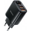 Yesido - Wall Charger (YC67) - with Digital Display, Quick Charge, for Phone, Tablet, 3in1, 2x USB, Type-C, 17W - Black