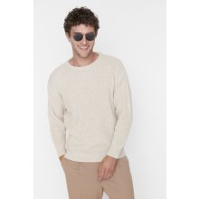 Trendyol Beige Men's Oversize Fit Wide Fit Crew Neck Basic Knitwear Sweater krémová