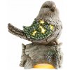 MagicHome Dekorácia Sýkorka na kmeni 9 LED 3xAAA keramika 22x21,50x40 cm