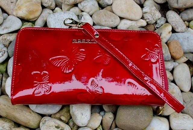 Gregorio dámska peňaženka koža lakovaná na zips motýle červená